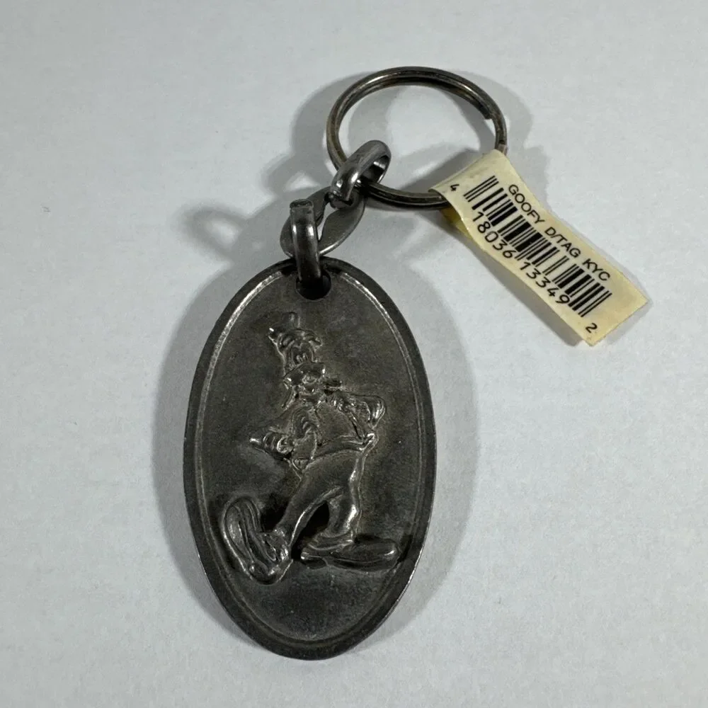 Vintage Disney Goofy 3D Double Sided Keychain Key Ring Silver Pewter NWT